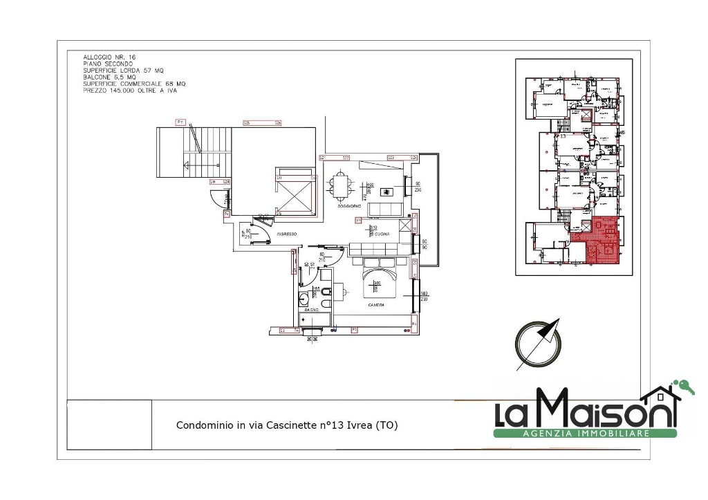 Bilocale in VIA CASCINETTE, Ivrea, 1 bagno, 68 m², 2° piano, ascensore
