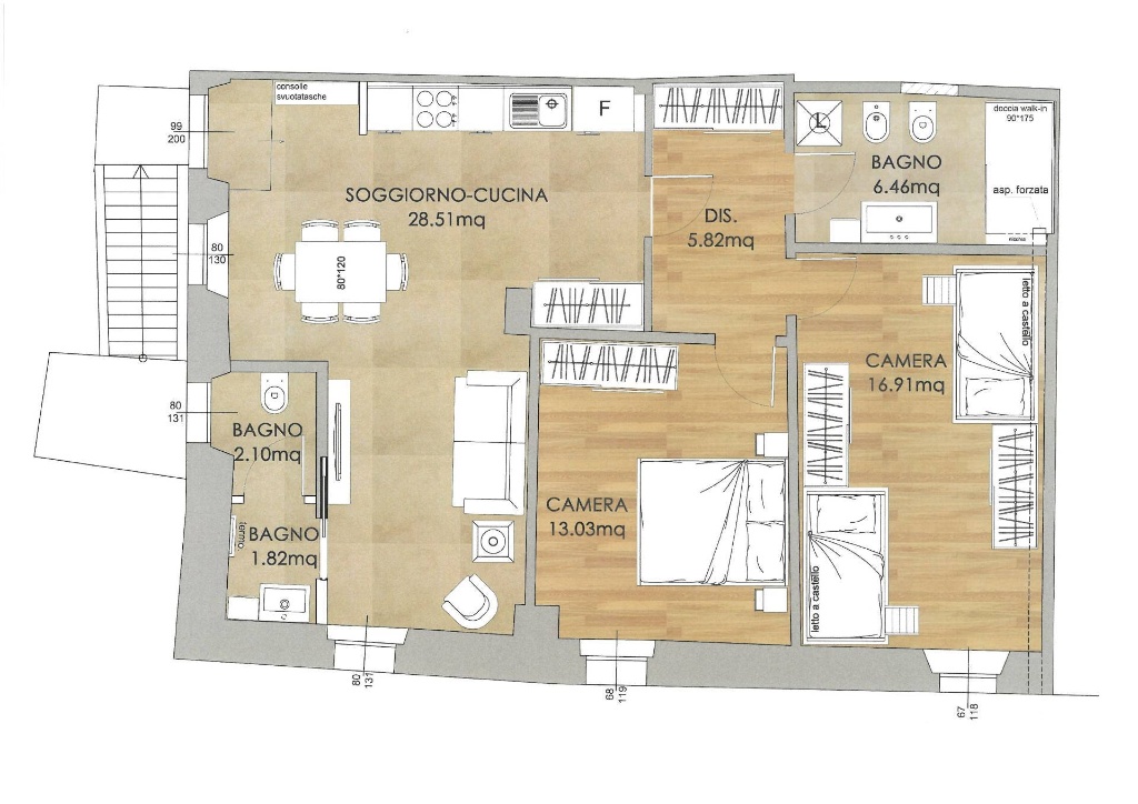 Trilocale a Tione di Trento, 2 bagni, posto auto, 91 m², 2° piano